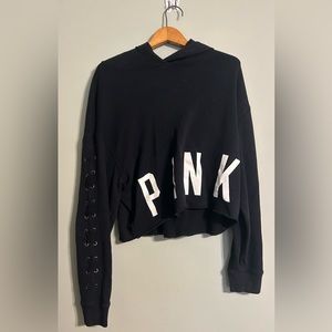 “Pink” Crop top Hoodie, black, Size M